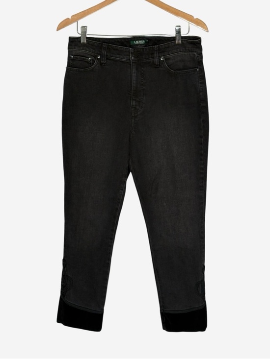 Lauren Ralph Lauren Denim - Lauren Ralph Lauren Regal Straight Ankle Jeans Velvet Cuff Embroidered Black 10
